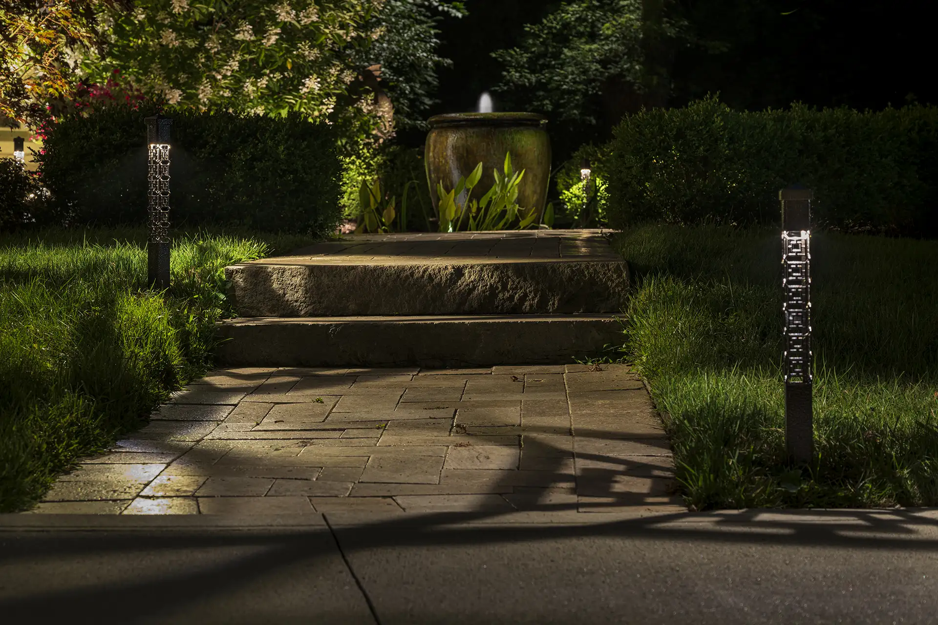 Fisher residence image 10 bollard lights walkway path Lighthouse Outdoor Lighting and Audio Indianapolis IN Indiana