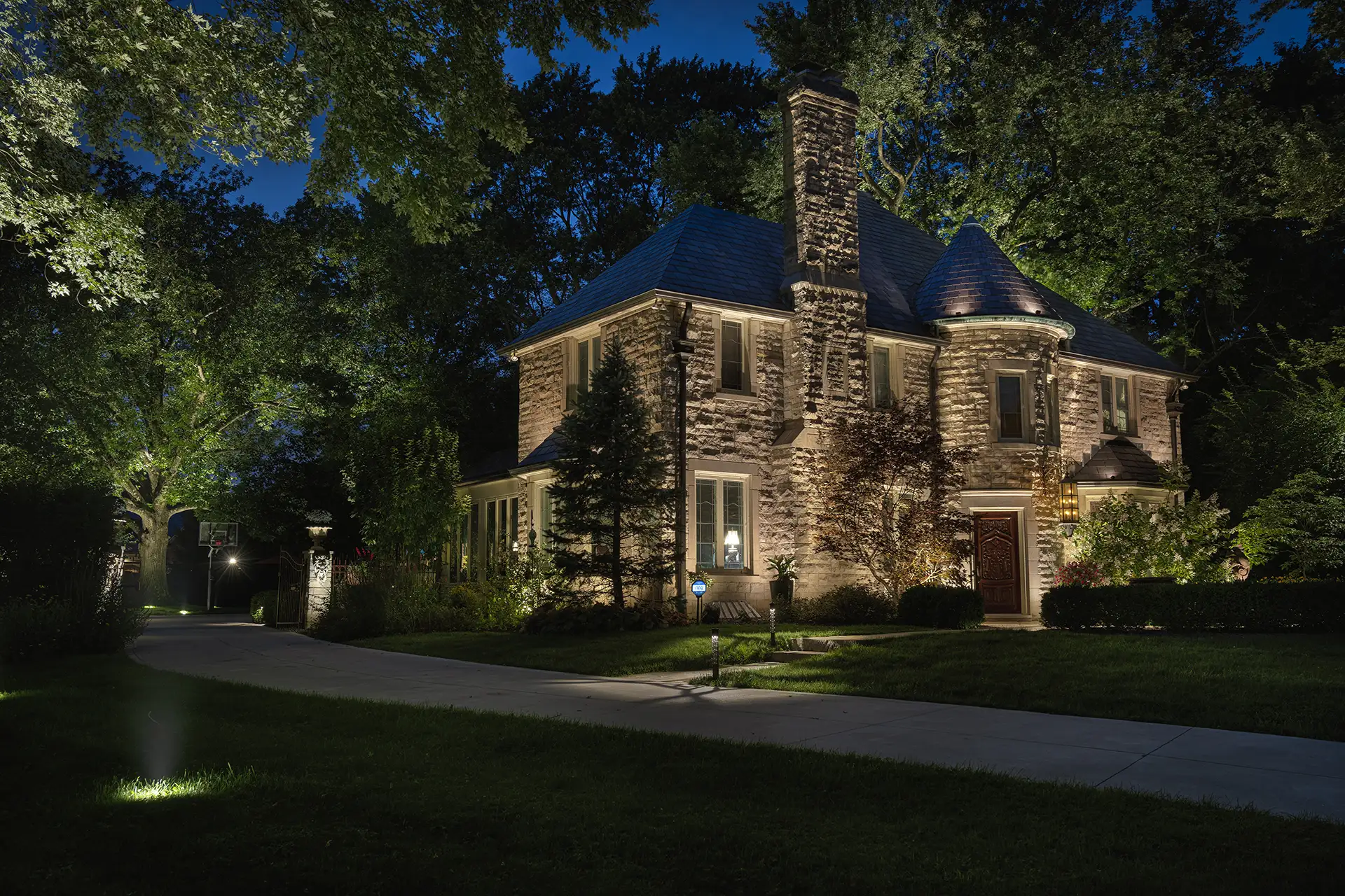 Fisher residence image 7 front of house from left angled Lighthouse Outdoor Lighting and Audio Indianapolis IN Indiana