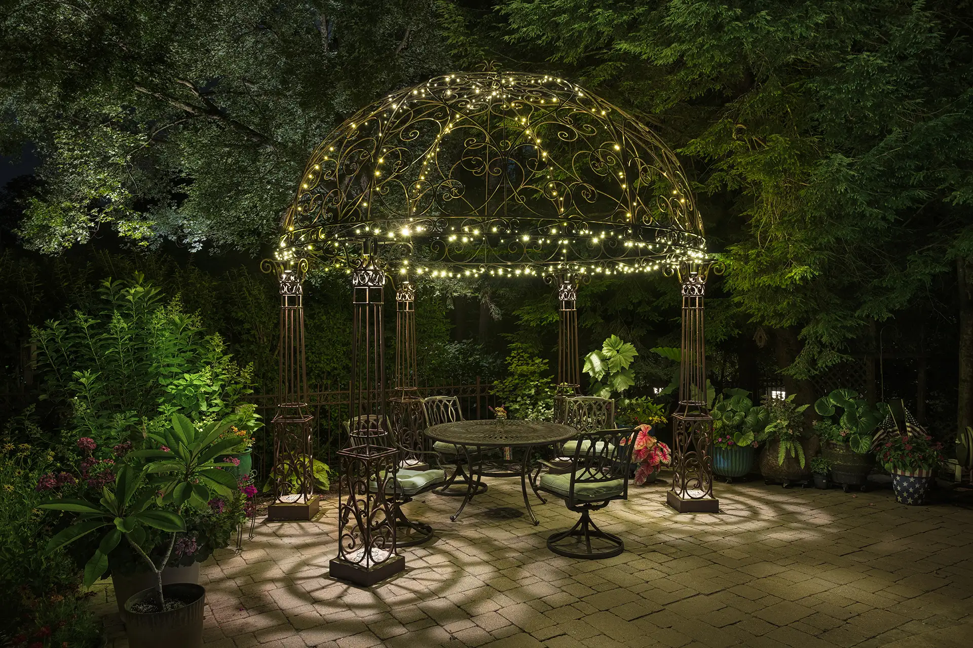 Fisher residence image 6 gazebo sitting area Lighthouse Outdoor Lighting and Audio Indianapolis IN Indiana