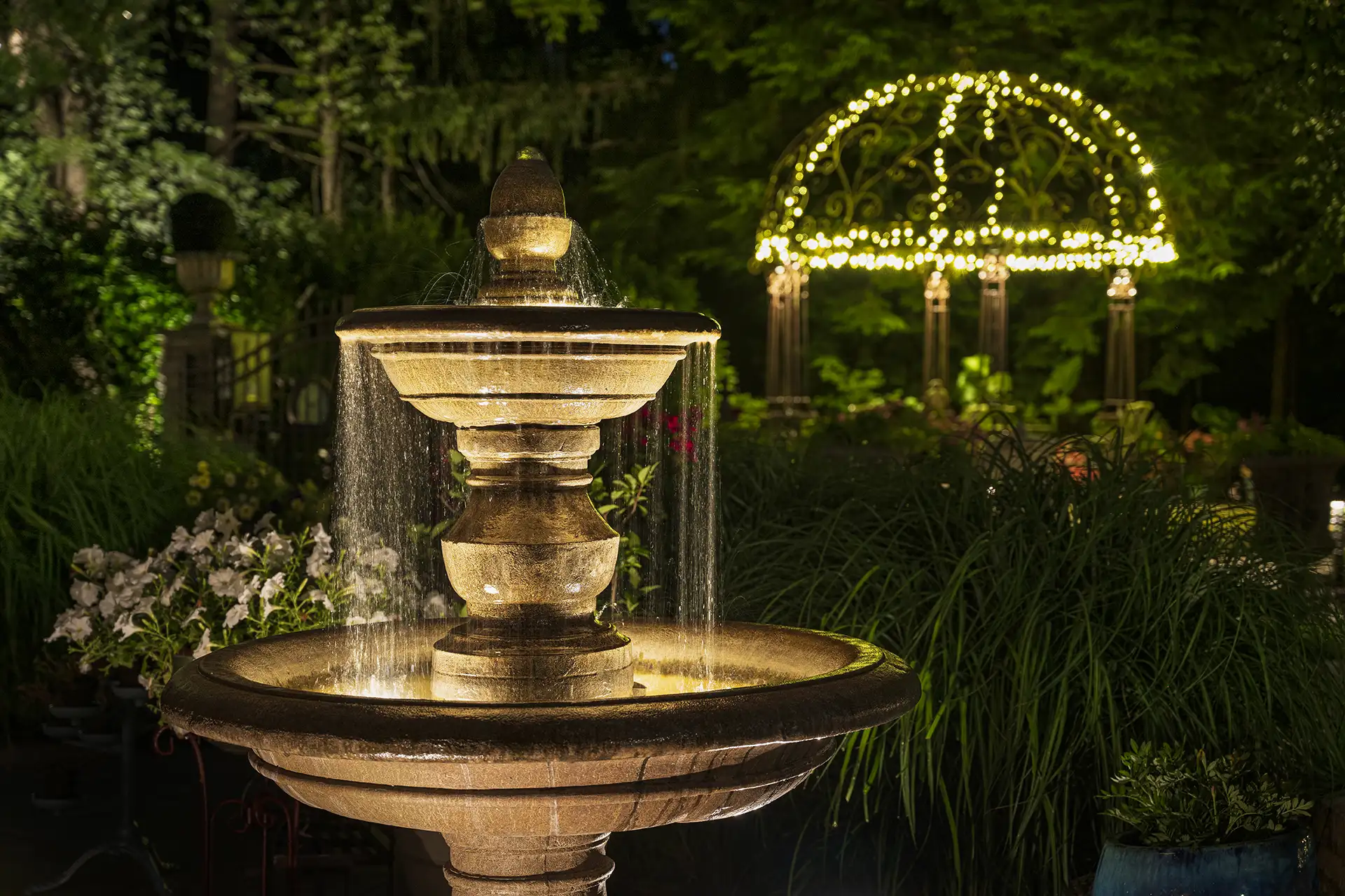 Fisher residence image 4 arbor and fountain Lighthouse Outdoor Lighting and Audio Indianapolis IN Indiana