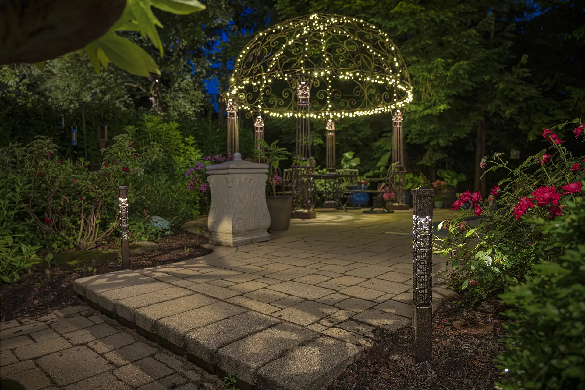 Fisher residence image 1 bollard lights and arbor Lighthouse Outdoor Lighting and Audio Indianapolis IN Indiana