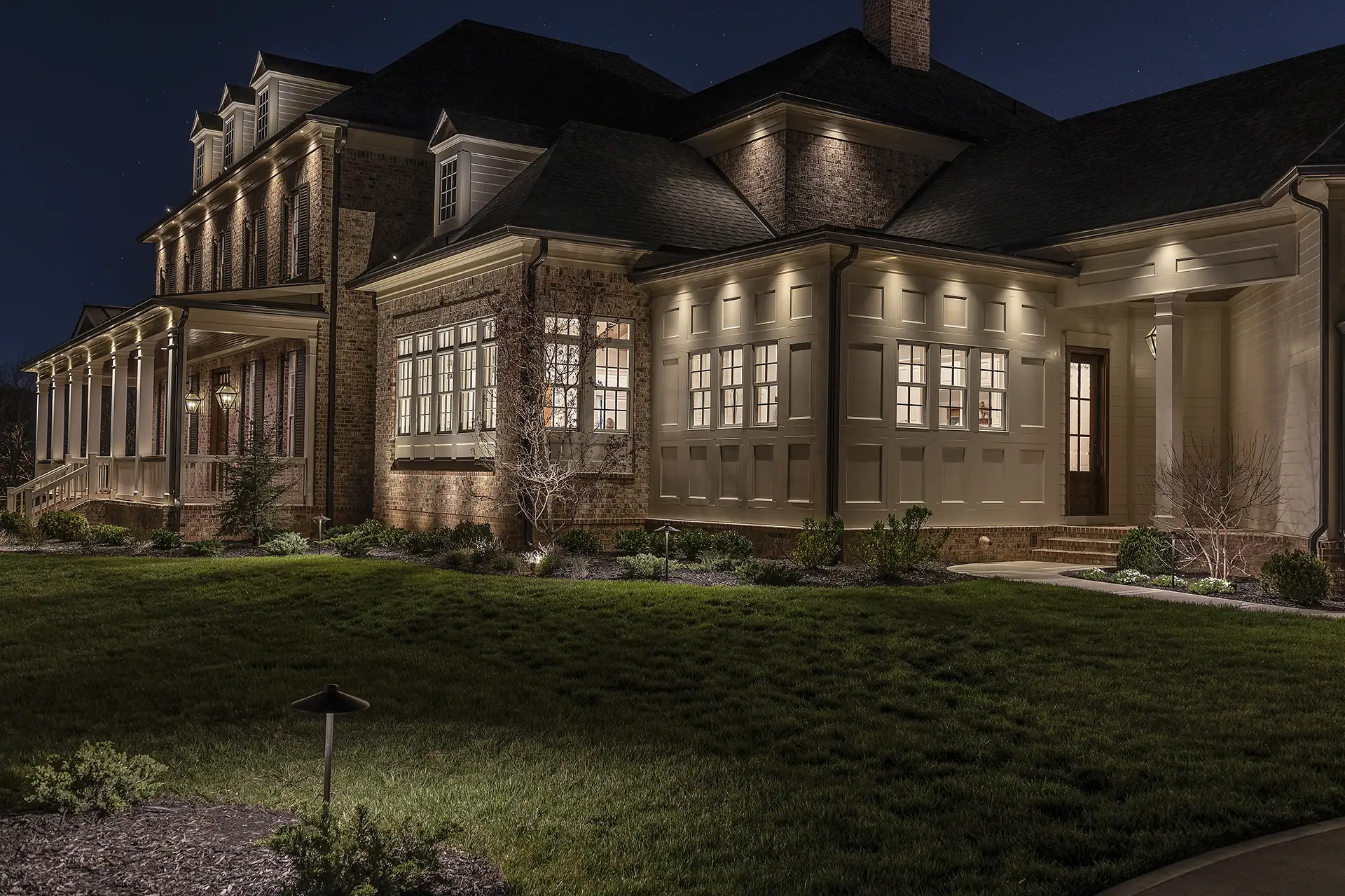 Knox residence image 3 front view of house from right Lighthouse Outdoor Lighting and Audio Nashville TN Tennessee