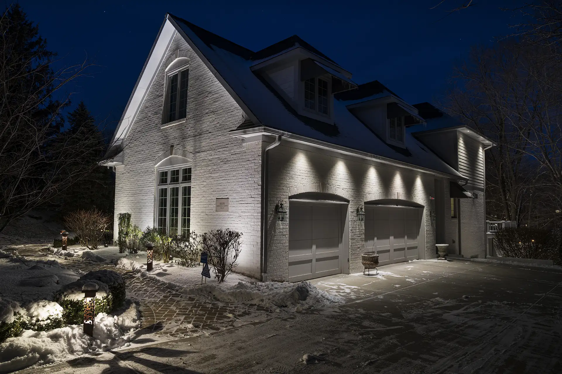 Mollow residence image 2 side of house garage Lighthouse Outdoor Lighting and Audio Boston MA
