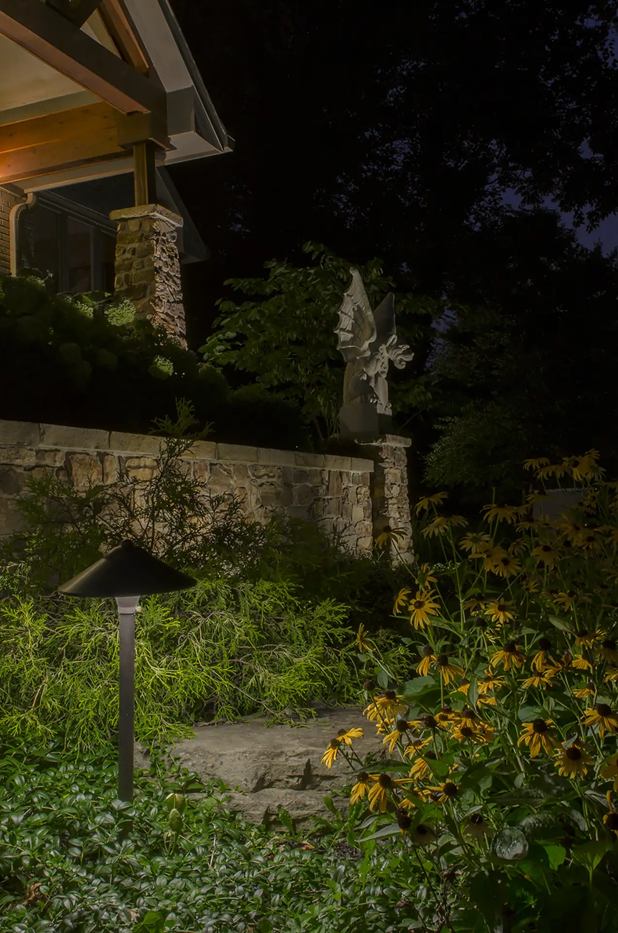 Williams residence image 2 right wall statuary Lighthouse Outdoor Lighting and Audio Boston MA
