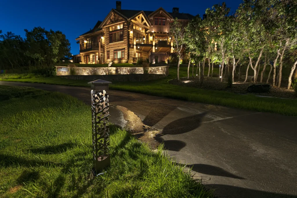 Bear Dance image 7 driveway entrance bollard lights and trees Lighthouse Outdoor Lighting and Audio Denver CO Colorado