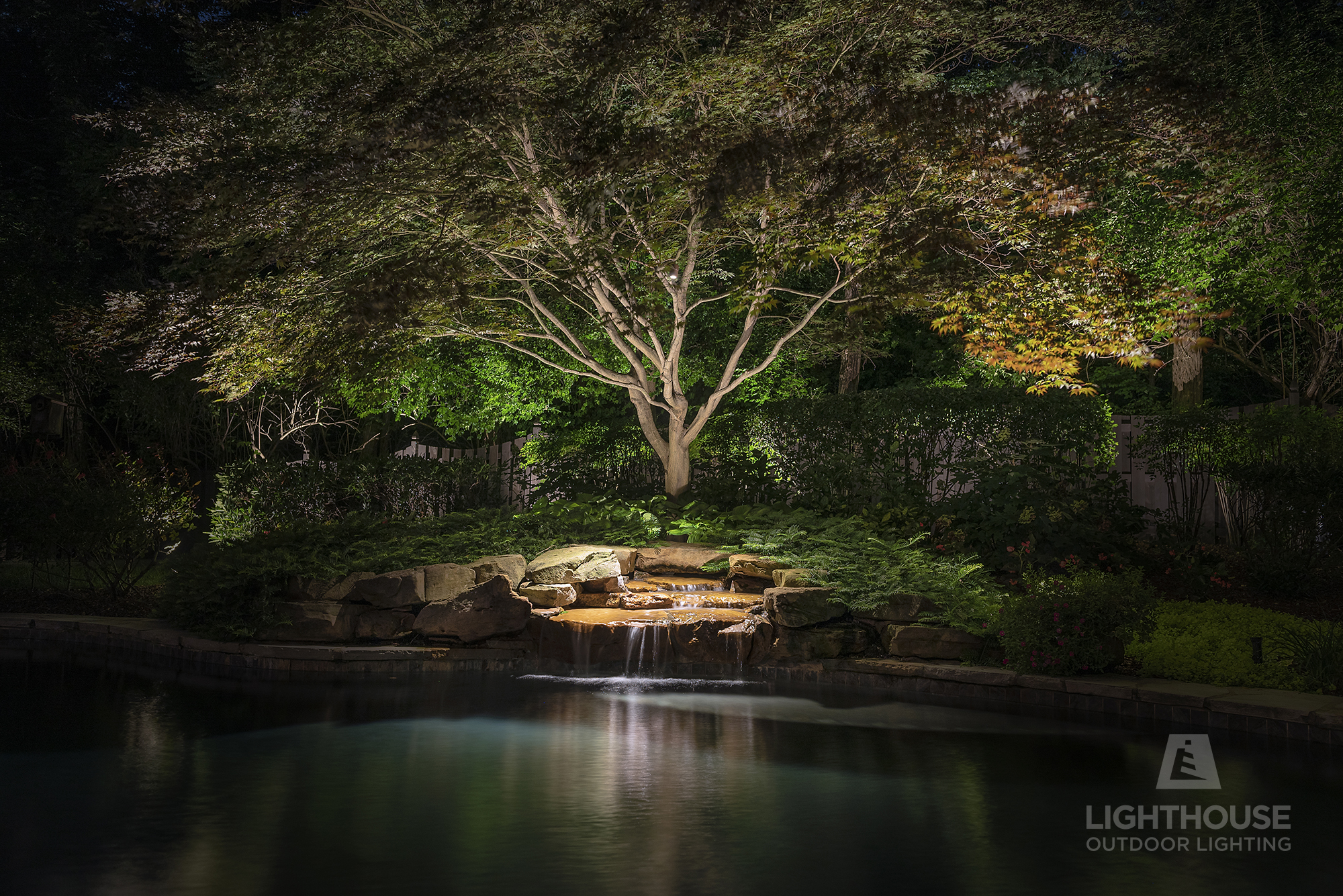 Waterfall and fountain lighting in Frederica, DE