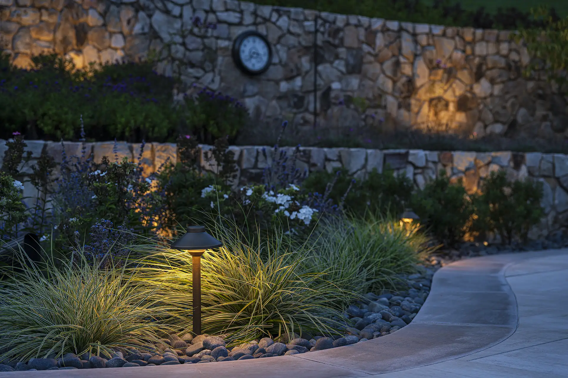 Blair residence image 3 landscape terrace walls bollard Lighthouse Outdoor Lighting and Audio Northern New Jersey
