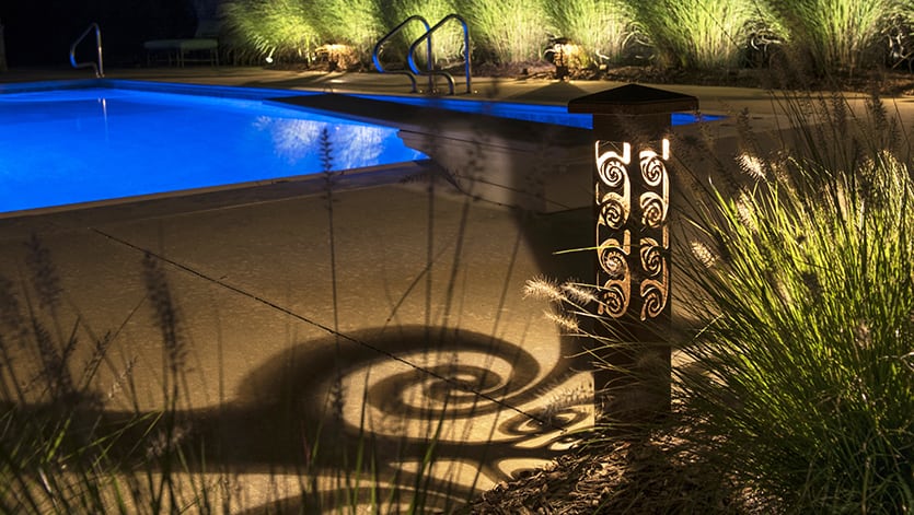 Outdoor Lighting Bollard by Pool
