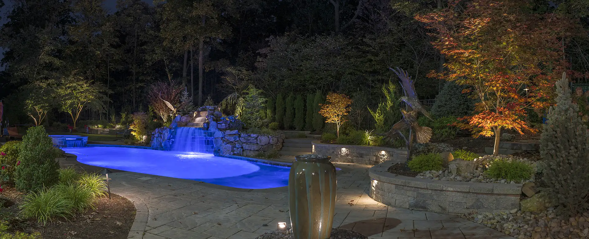 Corradino residence image 6 pool statuary Lighthouse Outdoor Lighting and Audio Northern New Jersey