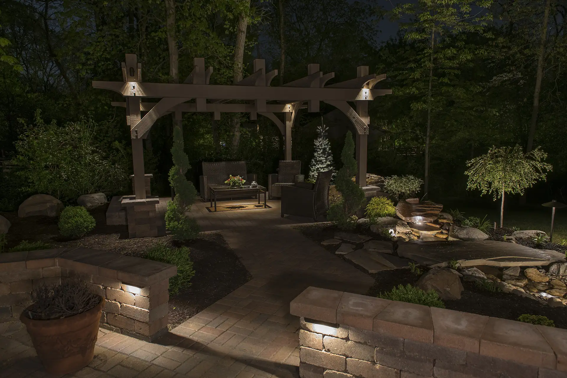 Darnell Dr image 1 pergola patio seating area Lighthouse Outdoor Lighting and Audio Delaware