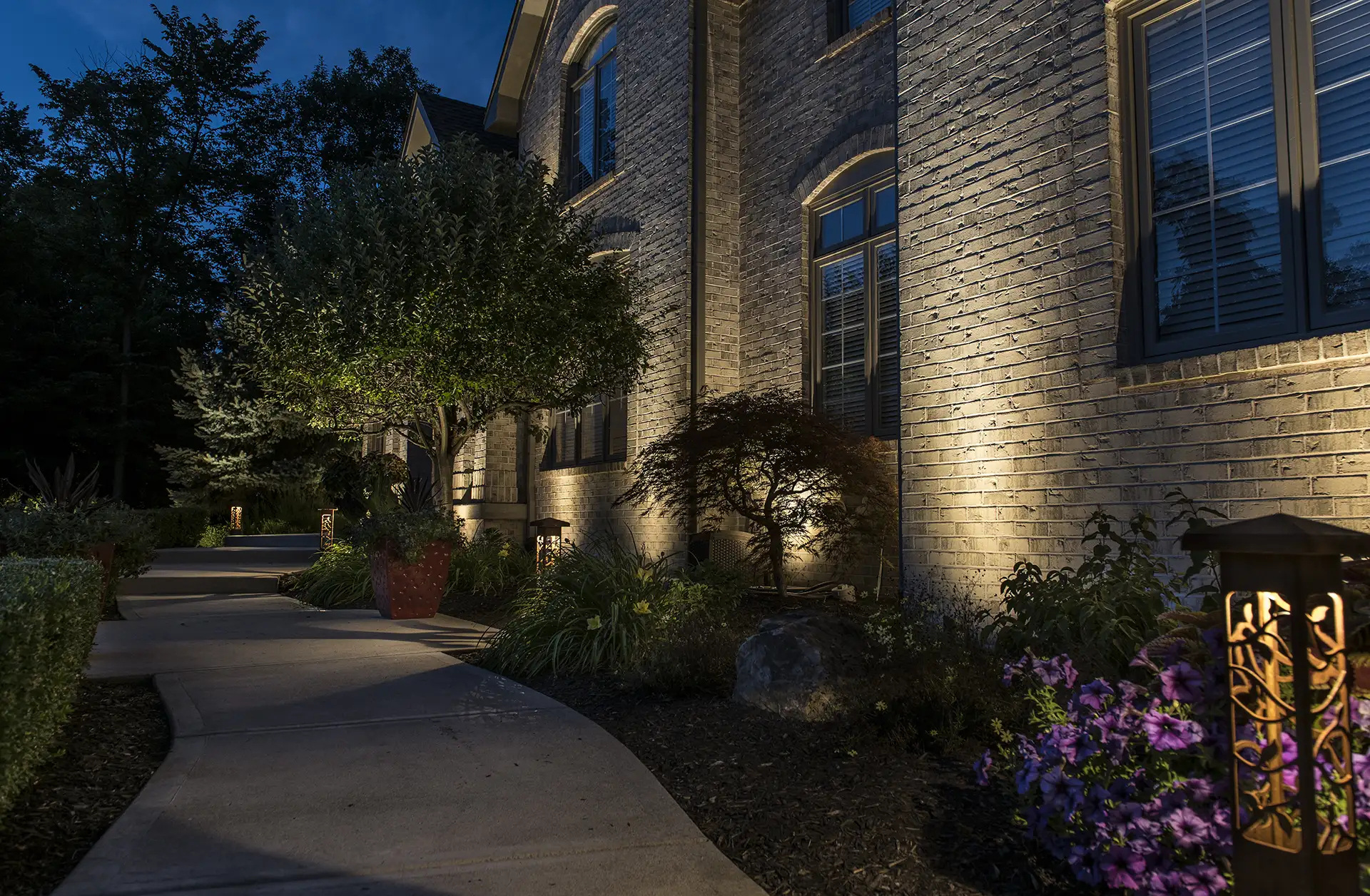 Fuson residence image 1 4x4 bollard light front entrance path Lighthouse Outdoor Lighting and Audio Delaware