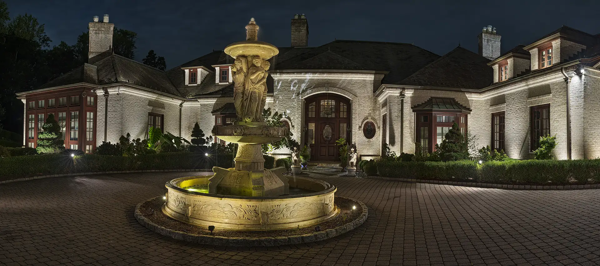 He residence image 5 front entry statuary fountain Lighthouse Outdoor Lighting and Audio Northern New Jersey