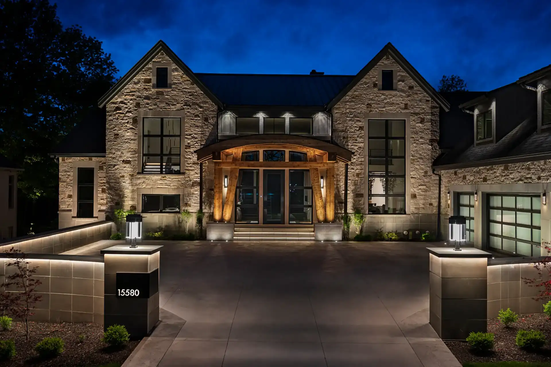 Koenig residence image 2 front entry mailbox lighting Lighthouse Outdoor Lighting and Audio Vail CO