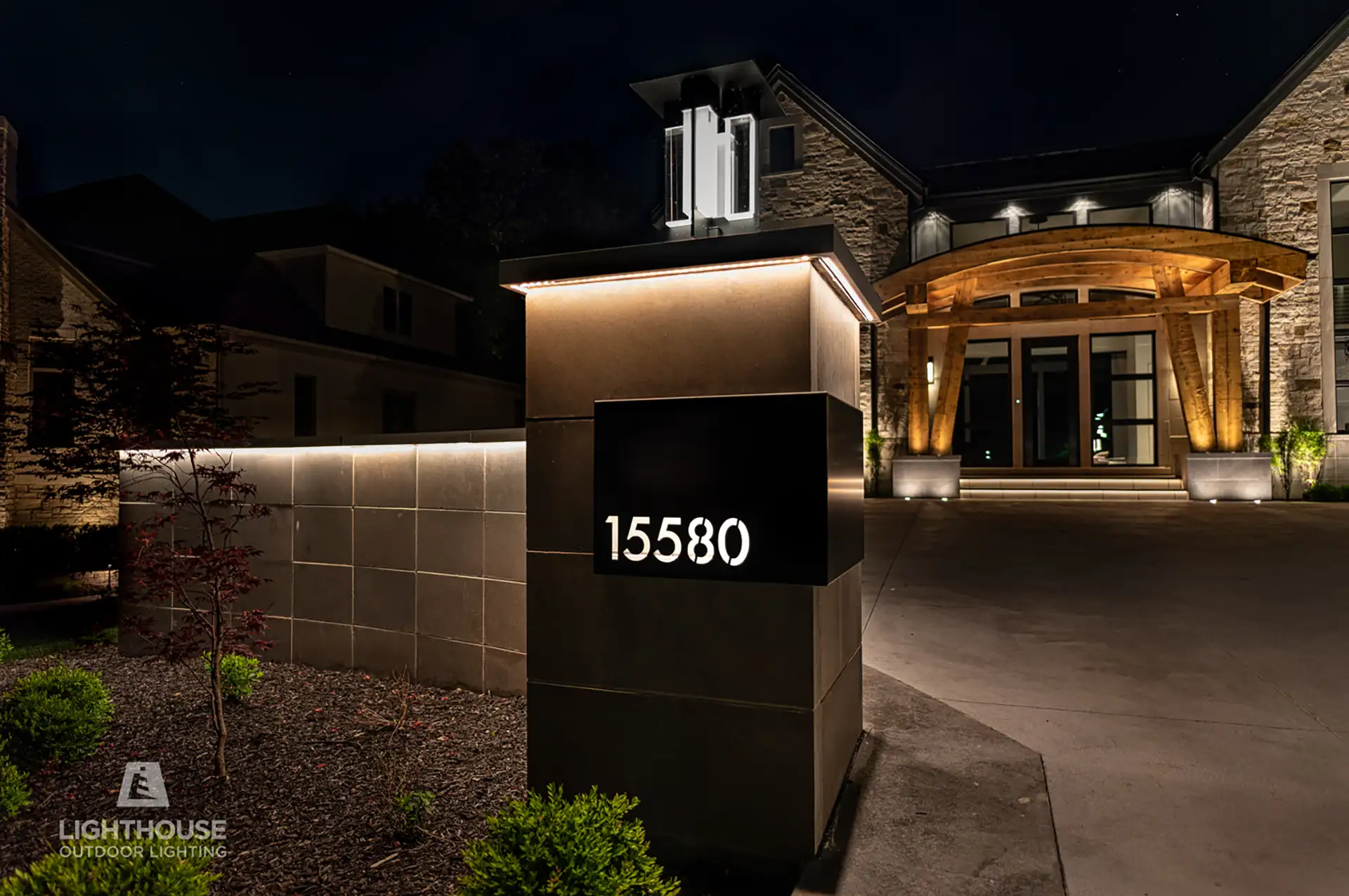 Koenig residence image 5 front entry address lighting Lighthouse Outdoor Lighting and Audio Vail CO