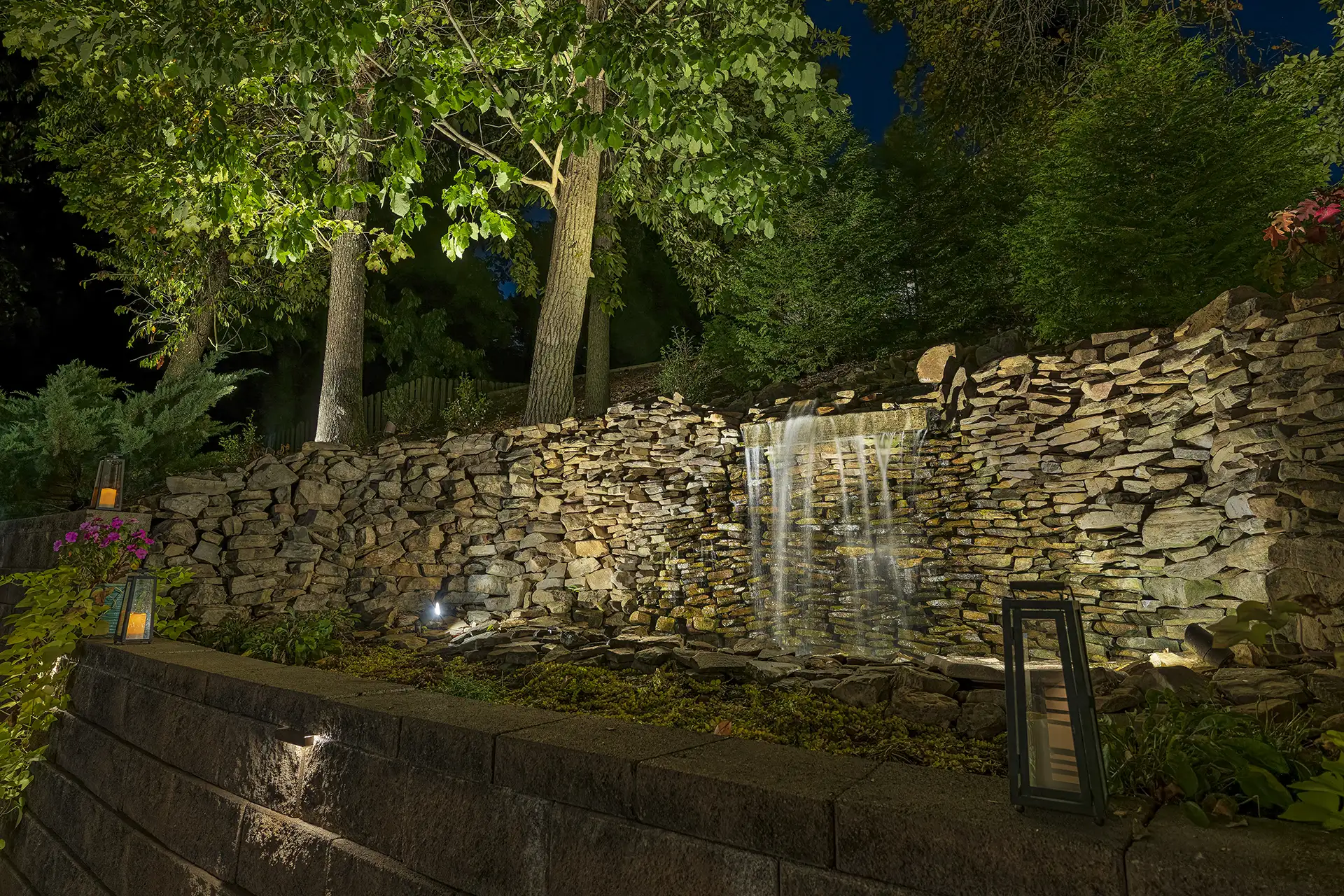 Mid century image 1 landscape wall waterfall Lighthouse Outdoor Lighting and Audio Knoxville TN
