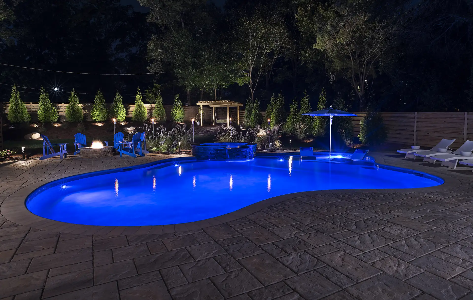 Raleigh Contemporary image 4 pool seating area Lighthouse Outdoor Lighting and Audio Greensboro NC