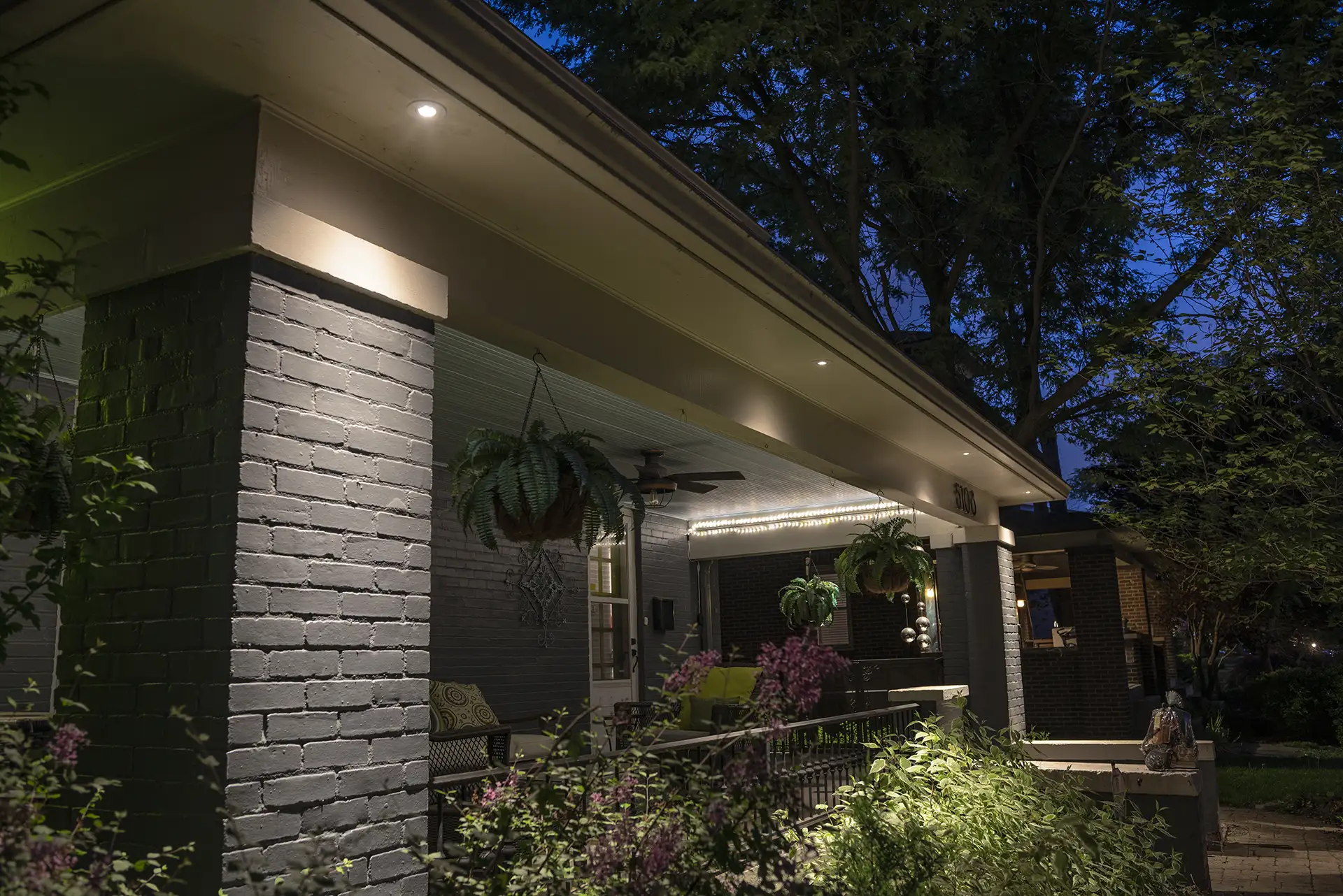 Skyles residence image 6 porch recessed lights Lighthouse Outdoor Lighting and Audio Delaware