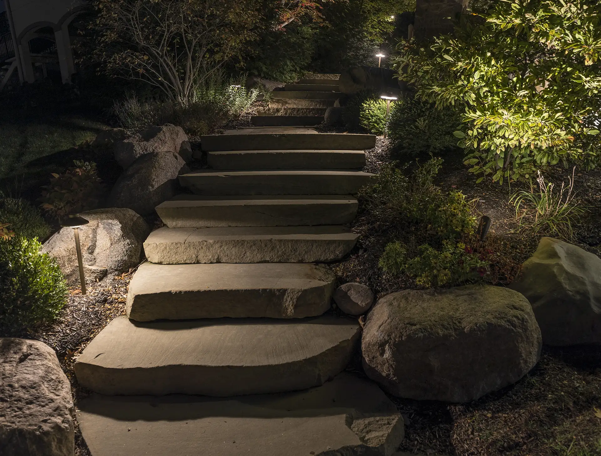 Snead residence image 3 steps pathway Lighthouse Outdoor Lighting and Audio Indianapolis IN
