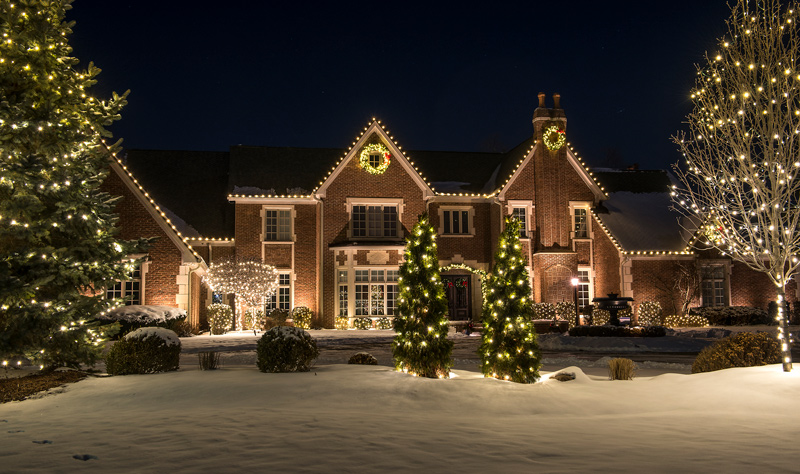 Brick Home with Professional Holiday Lighting
